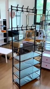 KỆ GIÀY 4 TẦNG SƠN TĨNH CHỮ H KÈM MÓC TREO ĐỒ