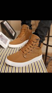 Men High Top Lace Ankle Boots Casual Canvas Shoes Khaki