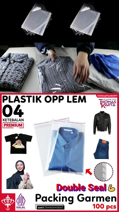 ThomasCup Plastik OPP 28x30 isi 100 Kantong Bening Kemasan Baju Kaos Jualan Lem Perekat