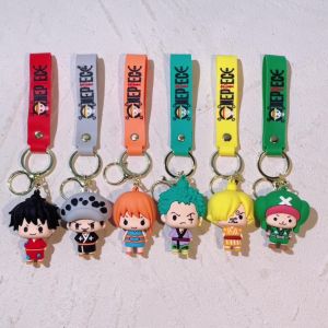 Wholesale One Piece Anime Keychain Cartoon Monkey D. Luffy Roronoa Zoro Keyring Doll Bag Car Pendant Chaveiro for Men Women Gift