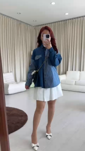 SJM KEMEJA TWOTONE DENIM POLOS KOMBINASI DENIM SALUR LENGAN PANJANG FASHIONABLE 727