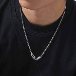 Kemstone Stainless Steel Minimalist Tri-Ring Polished Chain Lockbone Necklace