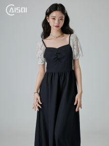 Chai 17 Black Dress French Hepburn Style Elegant Dress Womens Summer New Arrival Special-Interest Design Slimming Dress