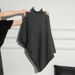 Áo Len Cổ Cao La Chapelle Màu Xám Áo Khoác Ngoài Mùa Thu Đông Mới Áo Khoác Ngoài Cho Nữ Áo Len Dệt Kim Cổ Đứng Không Đều