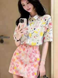 SUYE | Dopamine Smile Heart Print Skirt Set