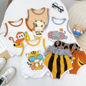 Bộ Quần Áo Trẻ Em Ba Lỗ Quần Chip Hiệu NATUCO Vải Thun Lạnh Cho Bé 0-4 tuổi In Hình Động Vật Nghộ Nghĩnh BL-IN57