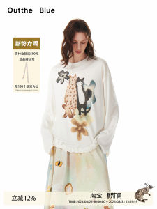 เสื้อยืดแขนยาวผู้หญิง Outthe Blue ลายดอกไม้ ผ้าไหม ทรงหลวม คอกลม ฤดูใบไม้ผลิ 2025 เสื้อยืดผู้หญิงแขนยาวลายดอกไม้