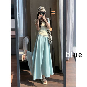 Dopamine Blue Ice Silk Wide-Leg Pants Womens Spring and Summer 2024 New Arrival High Waist Loose Drooping Chiffon Thin Culotte