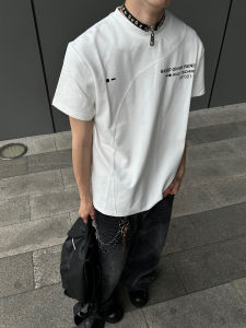 เสื้อยืดคอกลมแขนสั้นทรงหลวมสไตล์ย้อนยุคสำหรับผู้ชาย ผ้าฝ้ายผสมโพลีเอสเตอร์ ฤดูใบไม้ผลิและฤดูใบไม้ร่วง เสื้อผ้าทำงาน