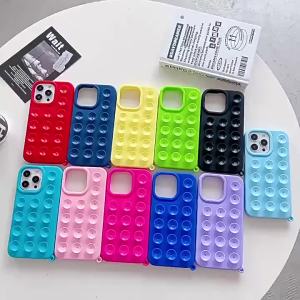 3D Suction Cup Silicone Phone Case For iPhone 15 Pro 17 13 14 11 12 Pro Max Air XR Solid Color Anti-Slip Shockproof Soft Cover