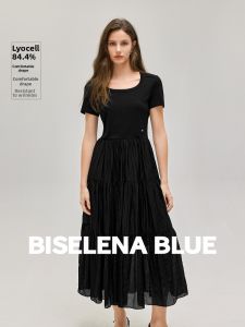 BEIQIANI | Elegant Tencel Dress Short Sleeve U-Neck Waist Knitting