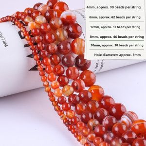 Red Agate round Beads Striped DIY Handmade Bracelet Necklace Semi-Finished Natural Stone Jewelry Accessories