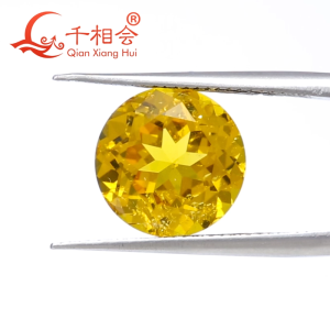 Round Shape Natural Cut Yellow Lab Grown Sapphire with Visible Inclusions for DIY Jewelry Accessories Jewelry Making