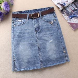 High Waist Denim Skirt Womens Spring Summer Elastic A-Line Mini Skirt Anti-Light Short Skirt Commute Simple Embroidery Hand-Made Worn
