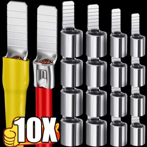 10pcs C45 Pin Shaped Crimp Cable Lugs / Tin Plated Copper Tube Cold Press Wire Terminals / Square Insert Circuit Breaker Air Switch Connectors / 1.5-16mm² Bare Copper Wiring Terminal Lugs for Electrical Connection