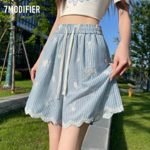 7.Modifier | Quần Dài Phông Rộng Thêu Sọc Hoa Văn Đai Cao