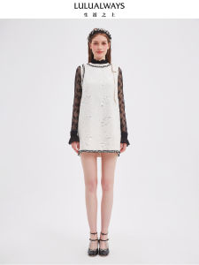 LULUALWAYS Elegant French Style Sleeveless Mini Dress Shiny Sequin Natural Waist Straight Cut Summer Dress for Young Women