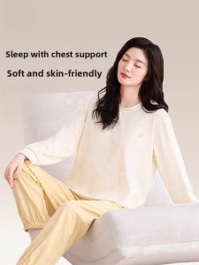 Miiow | Cat Person Summer Sleepwear Womens Long Sleeve Long Pants Set With Chest Pad Home Clothes Mens Four Seasons Universal