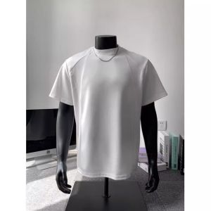 American Style Heavyweight Air Layer Splice Short Sleeve Mens Summer New Design Loose Fit Versatile Shoulder T-Shirt