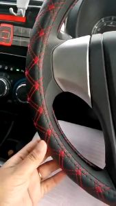 LUXURY STEERING COVER PU LEATHER 38cm Red Black Universal Anti Slip Sport Racing Car Wheel Stering Protector Steling 汽车方向盘套