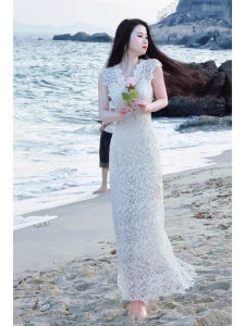 DANTING | Elegant French White V-Neck Lace Dress