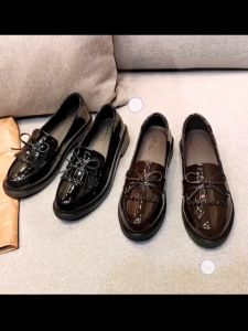 Size 35-42 Women Fashion Thick Soled Shoes: College Style & Glossy Leather Loafers