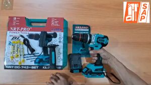 NRT-PRO DC743 HD Mesin Bor Cordless Drill 13MM Set Paket Baterai Batre Tangan Beton Impact Tembok Charger Cas 20V DC 743 743HD