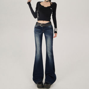 American Style Retro Low Waist Bell Bottom Jeans Womens Spring Autumn New Elastic Slimming Horse Hoof Flared Pants