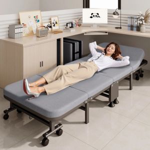 Folding Bed With Foam 60/70/80cm Single Grey/Stripe White Portable Foldable Lunch Break Bed Leisure Bed With Wheel