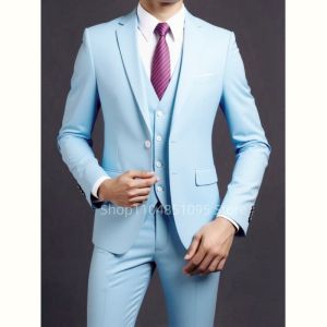 Luxury Slim Fit Mens Wedding Tuxedos 3 Piece Set for Party Prom Fashion Men Suit for Special Occasions Formal Busienss Dresses