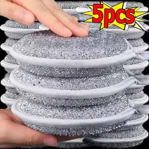 5pcs Wire Cleaning Sponge Wipe / Round Double-side Dishwashing Sponges Scouring Pads / Pot Dishes Washing Wipes / Household Kitchen Cleaning Tools