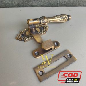 Rambuncis Grendel Slot Kunci Pintu & Jendela Kuningan Ukir Antik 1 pcs