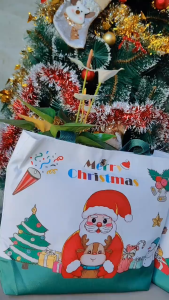 Christmas Gift Candy Loot Bag Cute Santa Claus Printed Design Holiday Party Canvas Gift Handbag