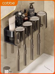 Giá Để Chổi Đánh Răng Bằng Hợp Kim Nhôm Không Gian Treo Tường Không Cần Khoan Giá Để Đồ Vệ Sinh Cá Nhân Trong Nhà Tắm Bộ Đựng Cốc Đánh Răng Điện