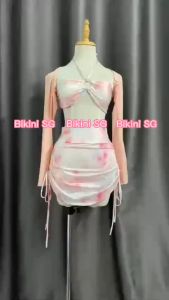 Đồ bơi nữ 3 mảnh cúp ngực phối quần váy rút kèm áo ngoài tay dài đi biển đẹp BIKINI SÀI GÒN