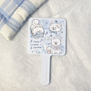 Portable Folding Doggie Compact Mirror Mini Makeup Mirror Student Dormitory Desktop Re Touch Mirror Cute Style Non-Luminous