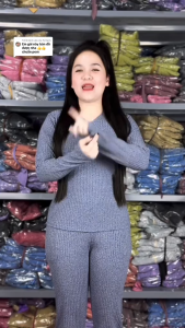 Đồ bộ cổ tim tay dài quần baggy Set đồ bộ nữ mặc nhà đồ bộ gân đũa lạnh đồ bộ thun lạnh đồ bộ ủ kem