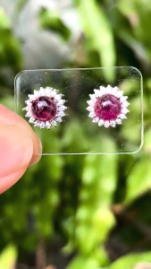 KJ1340 ต่างหู Rubellite Tourmaline ทัวร์มาลีนสีแดงฉ่ำ แป้นเสียบติดหู