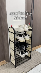 Japanese Style 5Layer Rattan vintage Shoe Rack Stainless Steel Shoes Organizer for Dormitory