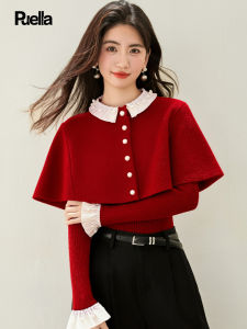 puella | Slender Red Knit Sweater with Beads and Lace
