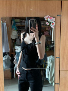 Áo Ba Lỗ Không Tay Ren American Sweet Cool Dành Cho Nữ Mùa Hè Ôm Vừa Vặn Phong Cách Ngắn Áo Vest Ngắn Áo Vest Nhỏ