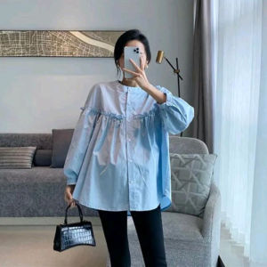 Áo Sơ Mi Rộng Rãi Mùa Xuân Thu Cho Bà Bầu Áo Sơ Mi Búp Bê Che Bụng Thời Trang Mùa Xuân Cỡ Nhỏ Phong Cách Hàn Quốc