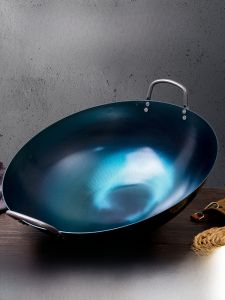 กระทะกวนเนื้อขนาดใหญ่แบบไม่ติดก้นเหล็กอุปกรณ์ทำอาหารแบบจีน ใช้ได้ทั้งกับแก๊สและเชื้อเพลิง กระทะกวนเนื้อแบบไม่ติด