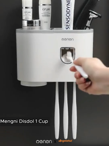 Mengni Dispenser Odol Sikat Gigi 1 Gelas / Wall-Mounted Toothpaste And Toothbrush Holder