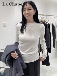 Áo Sơ Mi Cotton Trắng Dài Tay Cổ Đứng La Chapelle Dành Cho Nữ Mùa Thu Đông 2025 Áo Thun Cổ Cao Ôm Vừa Vặn Thường Ngày