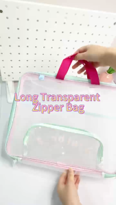Long Transparent Zipper Bag Three-Layer Mesh Clear Bag Large Capacity Handbag School Office Supplies