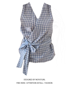 plus Size Womens Blue Plaid Neck Hanging Vest Slim Fit Summer New Style Belt Design Casual Inner Wear Comfortable Top