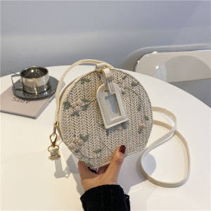 Trendy Floral Woven Handbag Crossbody Single Shoulder Bag Summer 2021 Small Fresh Style Straw Basket Bag Womens Purse