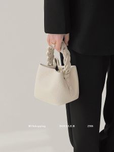 Original Small Lovely Bucket Handbag Soft Leather Handmade Shoulder Crossbody Bag Breathable Linen Commuter Style Womens Bag