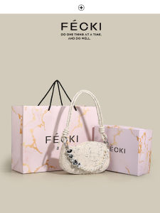 Fecki Pearl Chain Printed Underarm Bag Birthday Gift for Girlfriend Fashionable Shoulder Crossbody Bag Soft PU Leather